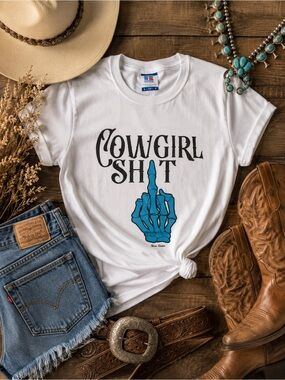 Cowgirl Shit Graphic Tee with Blue Skeleton Design